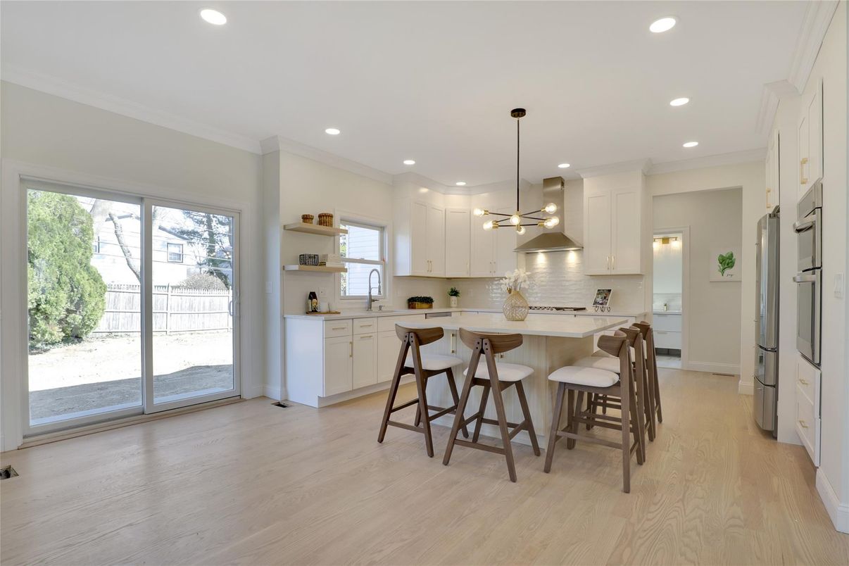 Interior, Kitchen, Pendant Lights, Recessed Lighting, Wood Texture Flooring