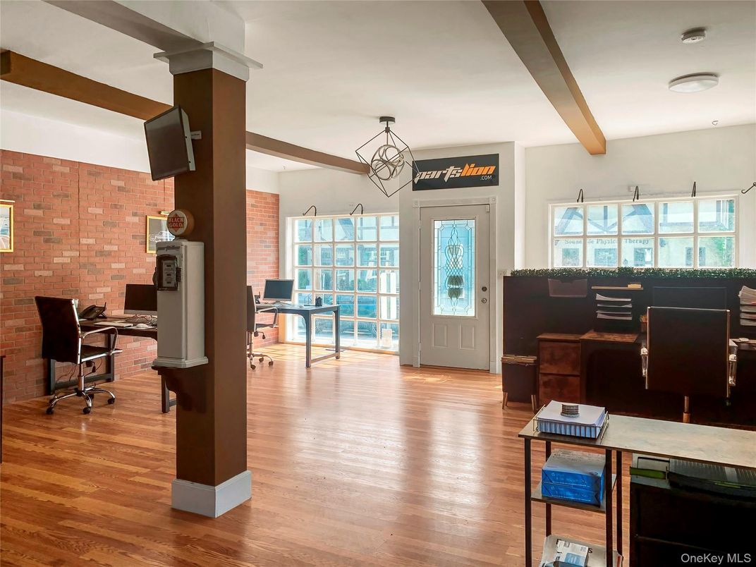 Fireplace, Home Office, Interior, Stone Walls, Wooden Beams, Wood Texture Flooring