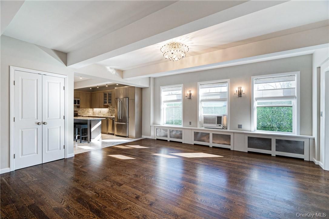Chandelier, Interior, Kitchen, Stainless Steel Appliances, Wood Texture Flooring