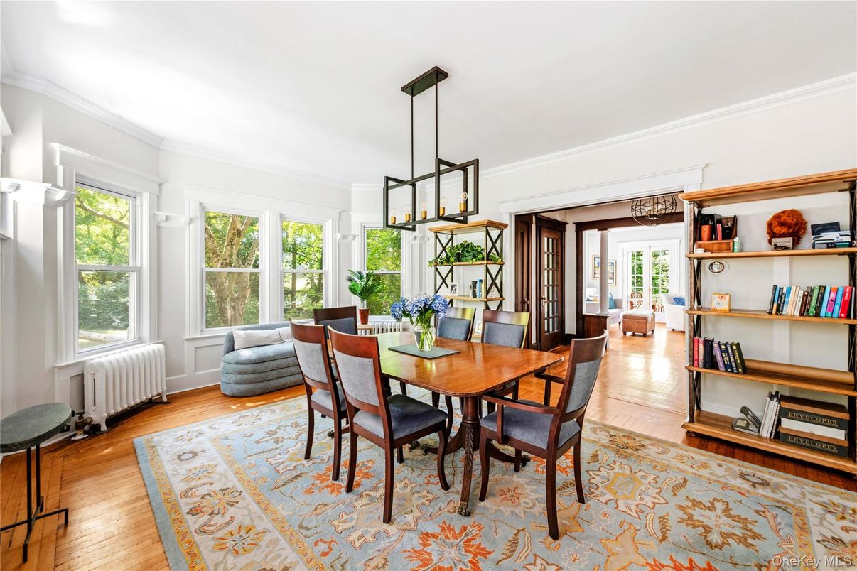 Dining room, Interior, Pendant Lights, Wood Texture Flooring