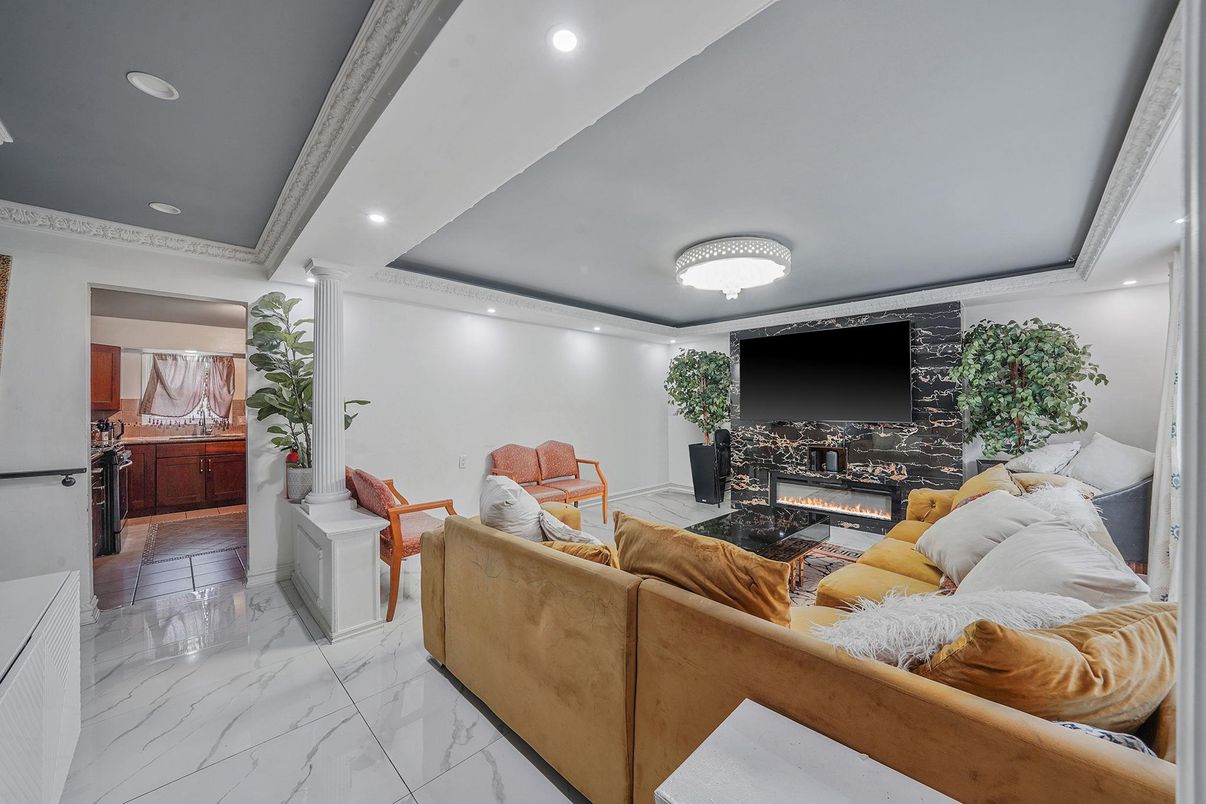 Fireplace, Interior, Living room, Marble, Recessed Lighting
