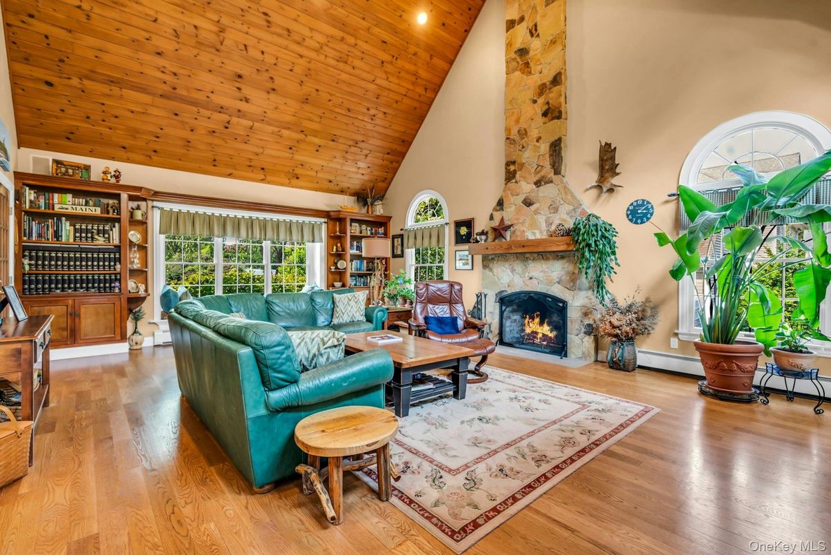 Fireplace, Interior, Living room, Recessed Lighting, Wooden Ceilings, Wood Texture Flooring