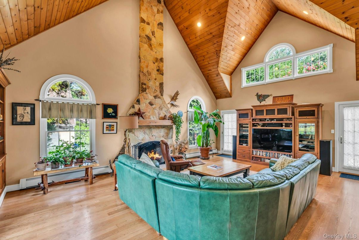 Fireplace, Interior, Living room, Recessed Lighting, Wooden Beams, Wooden Ceilings, Wood Texture Flooring
