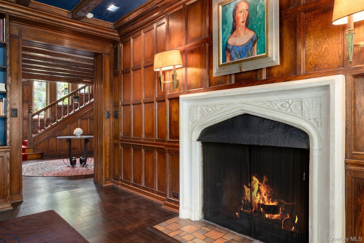 Fireplace, Interior, Recessed Lighting, Wooden Beams, Wood Texture Flooring, Wooden Walls