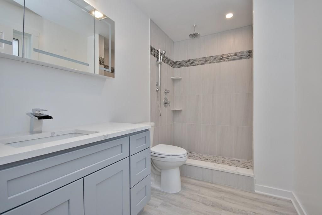 Bathroom, Interior, Recessed Lighting, Wood Texture Flooring