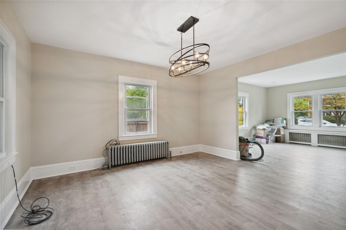 Empty room, Interior, Pendant Lights, Wood Texture Flooring