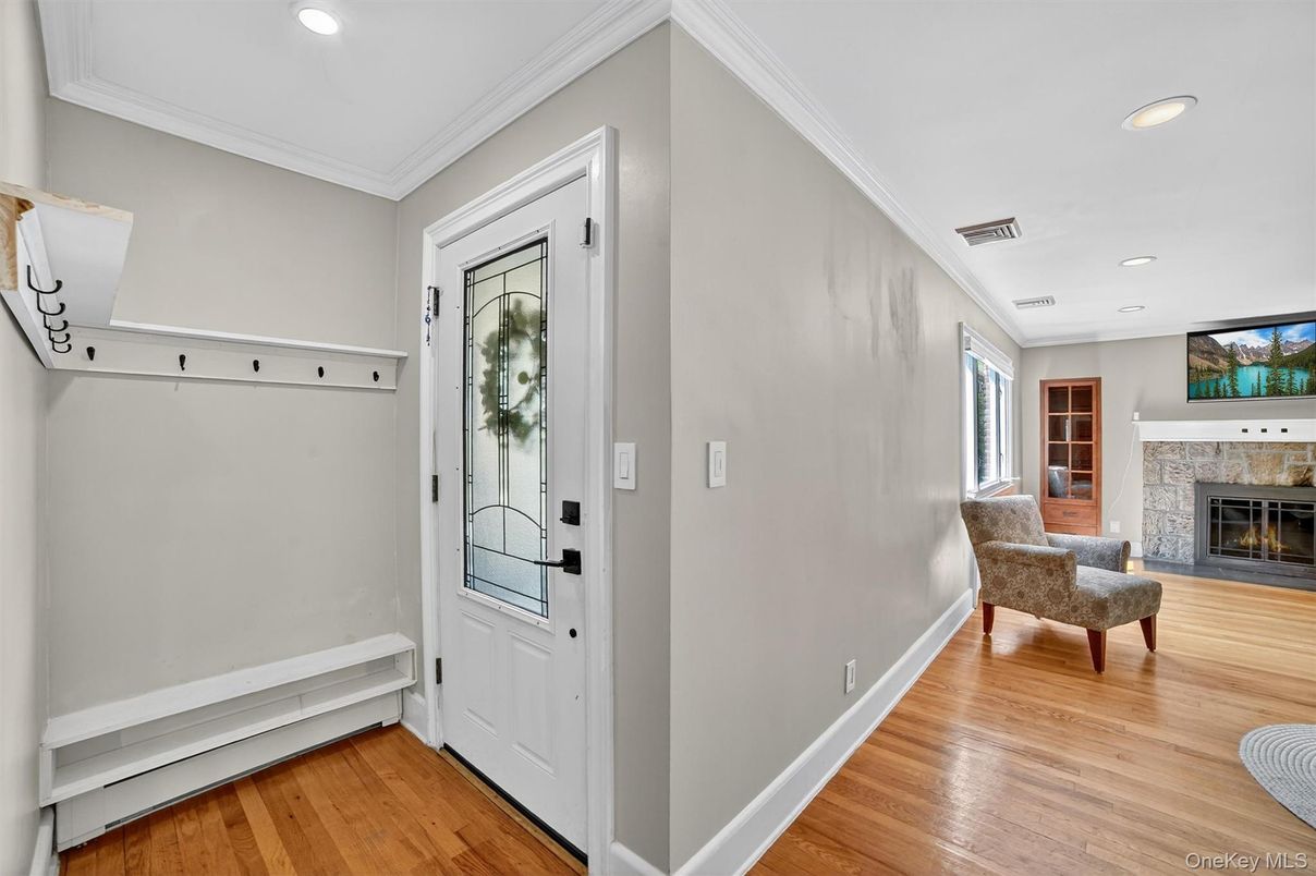Fireplace, Interior, Recessed Lighting, Wood Texture Flooring