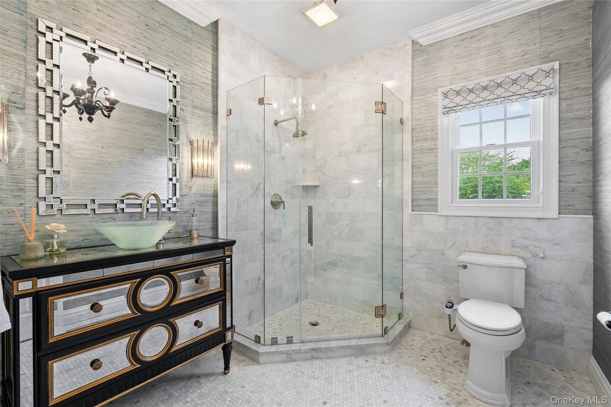 Bathroom, Glass Shower, Interior, Marble Walls