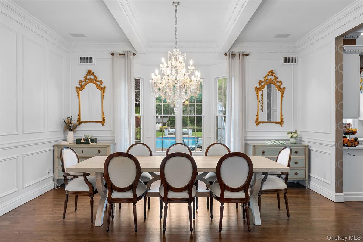 Chandelier, Dining room, Interior, Wood Texture Flooring
