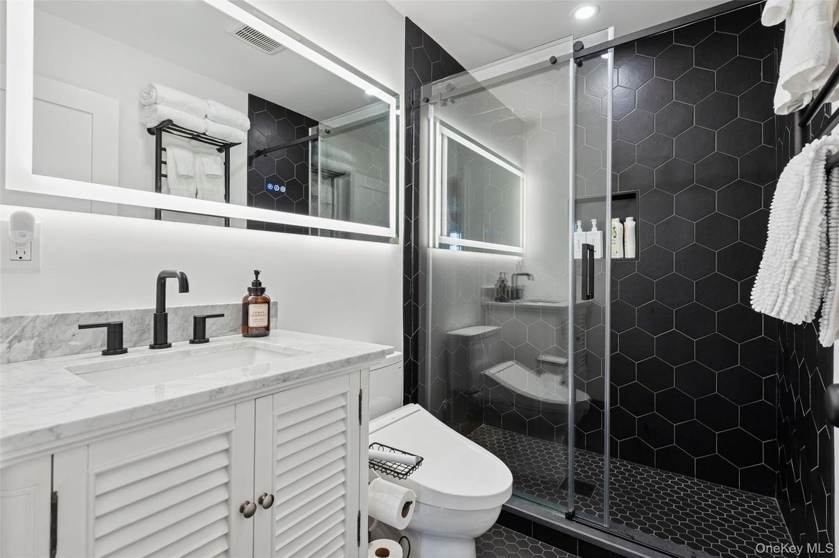 Bathroom, Glass Shower, Interior, Recessed Lighting