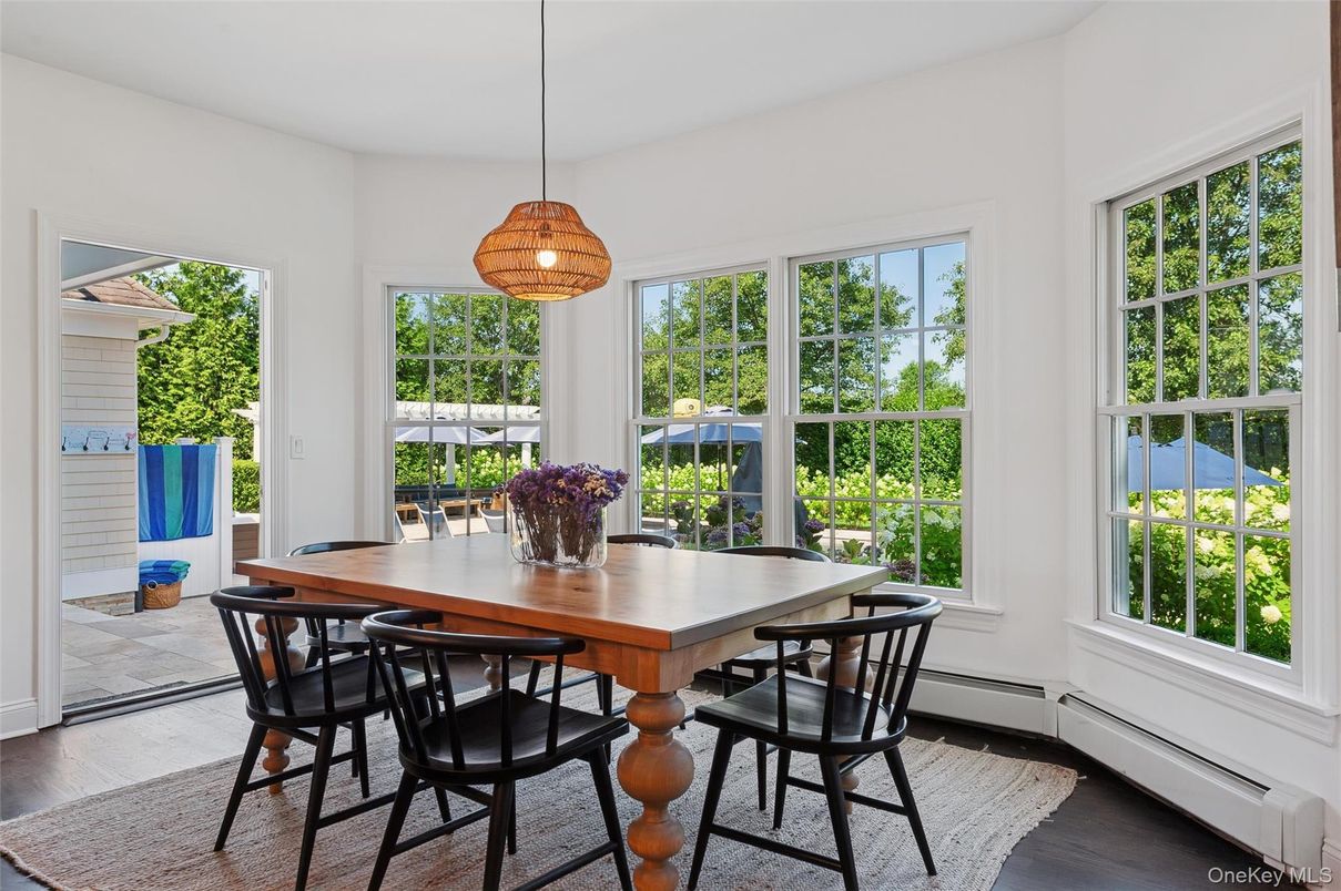 Dining room, Interior, Pendant Lights, Wood Texture Flooring