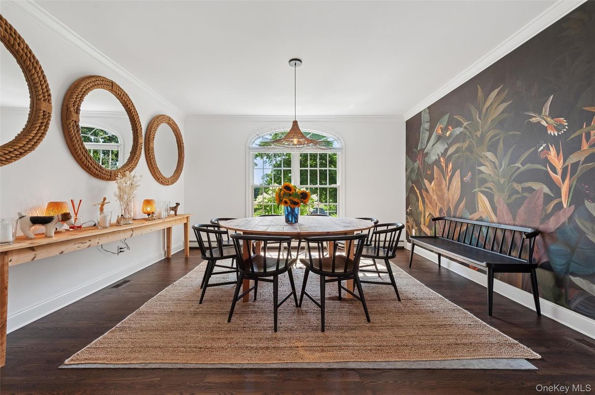 Dining room, Interior, Pendant Lights, Wood Texture Flooring
