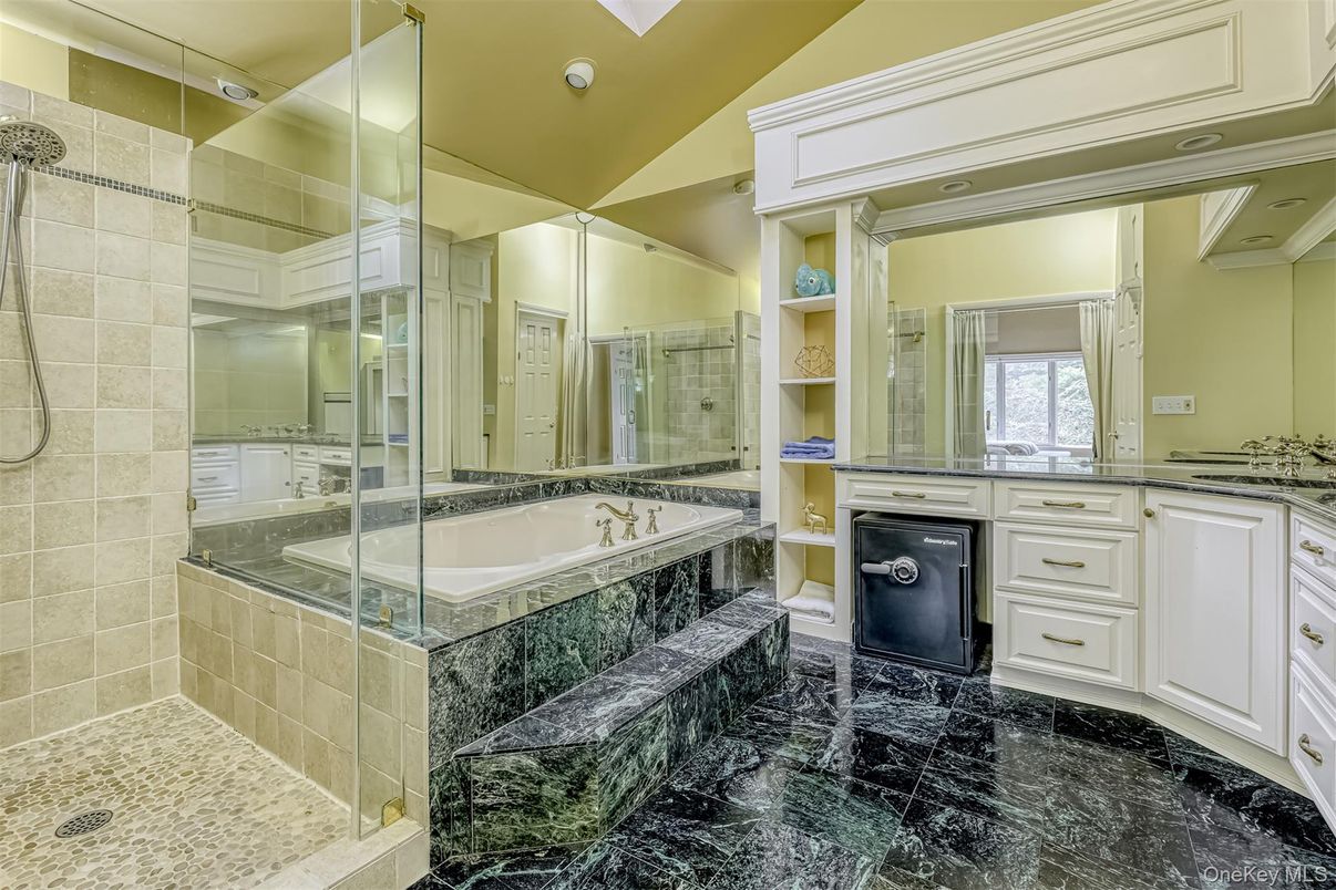 Bathroom, Glass Shower, Interior, Marble, Recessed Lighting