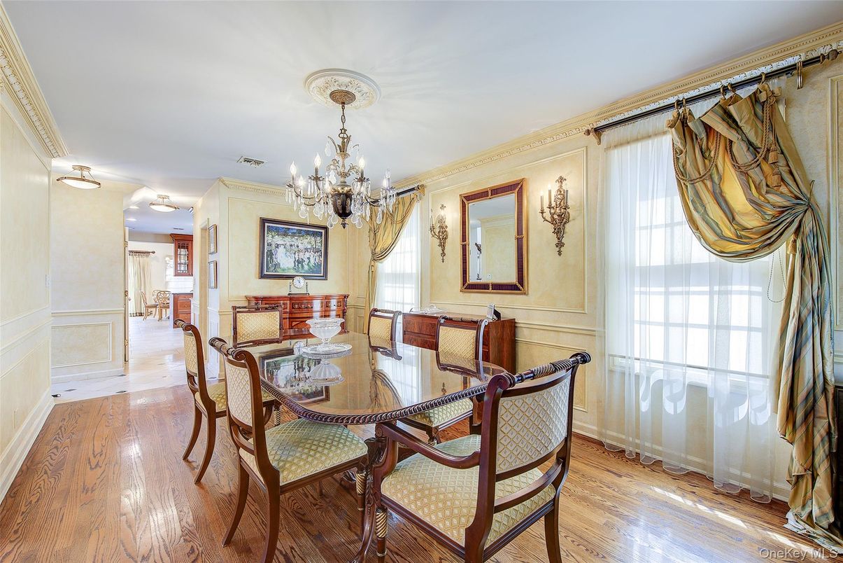 Chandelier, Dining room, Interior, Wood Texture Flooring