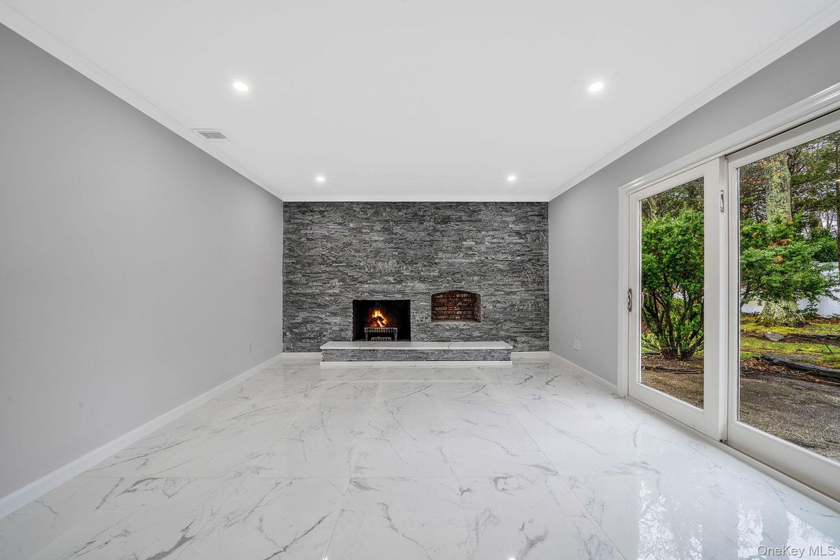 Empty room, Fireplace, Interior, Marble, Recessed Lighting