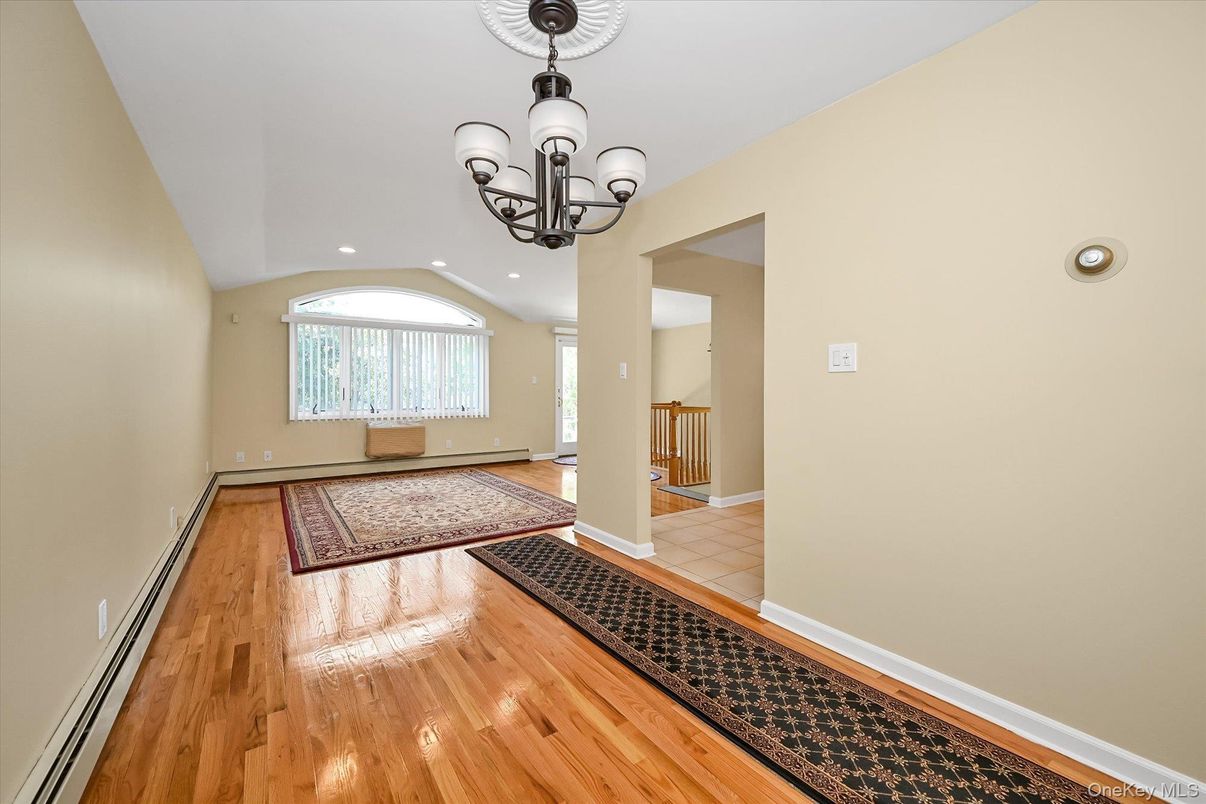Chandelier, Empty room, Interior, Recessed Lighting, Wood Texture Flooring
