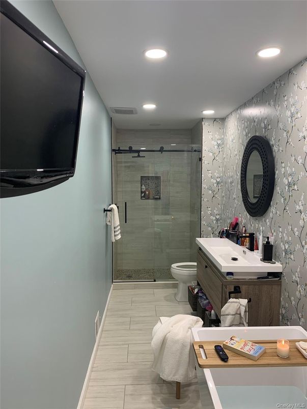 Bathroom, Glass Shower, Interior, Recessed Lighting
