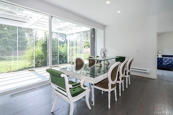 Dining room, Interior, Recessed Lighting, Wood Texture Flooring