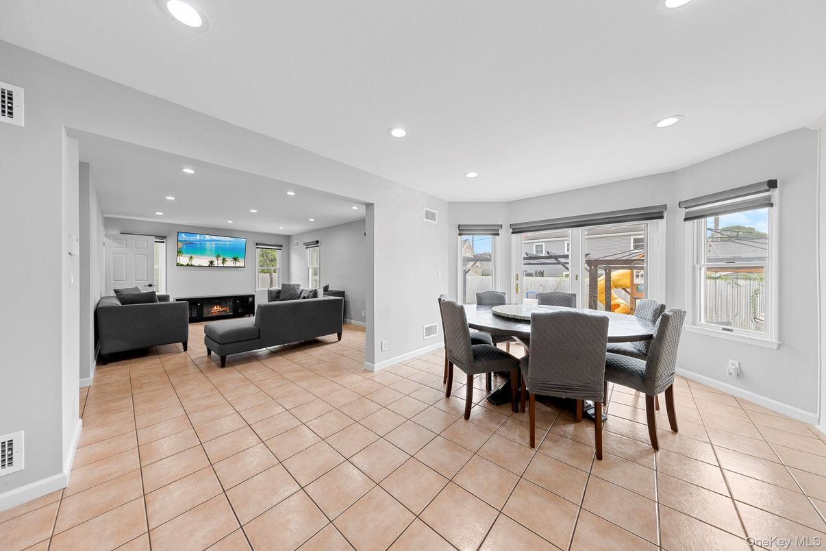 Dining room, Fireplace, Interior, Living room, Recessed Lighting
