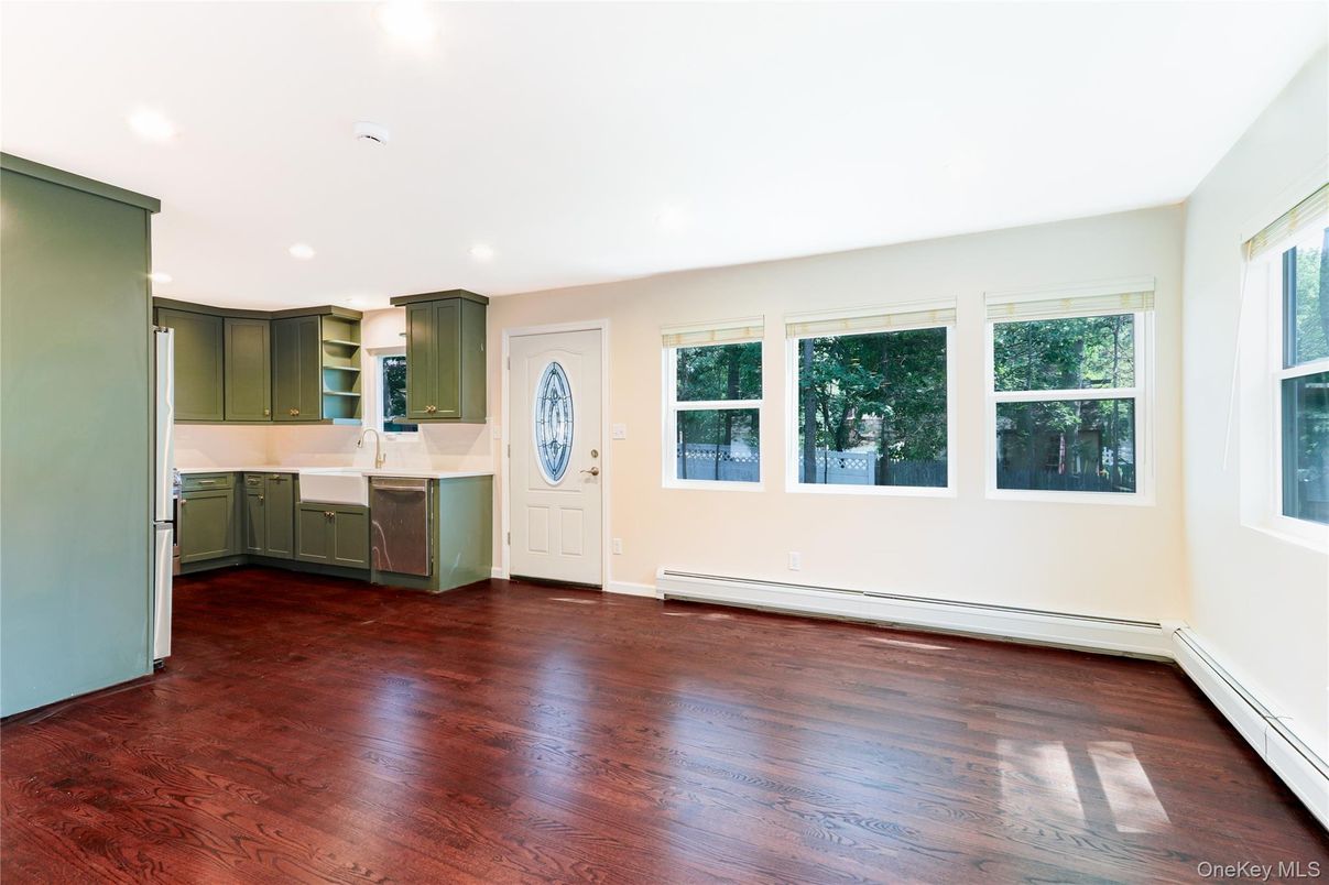 Empty room, Interior, Kitchen, Recessed Lighting, Wood Texture Flooring