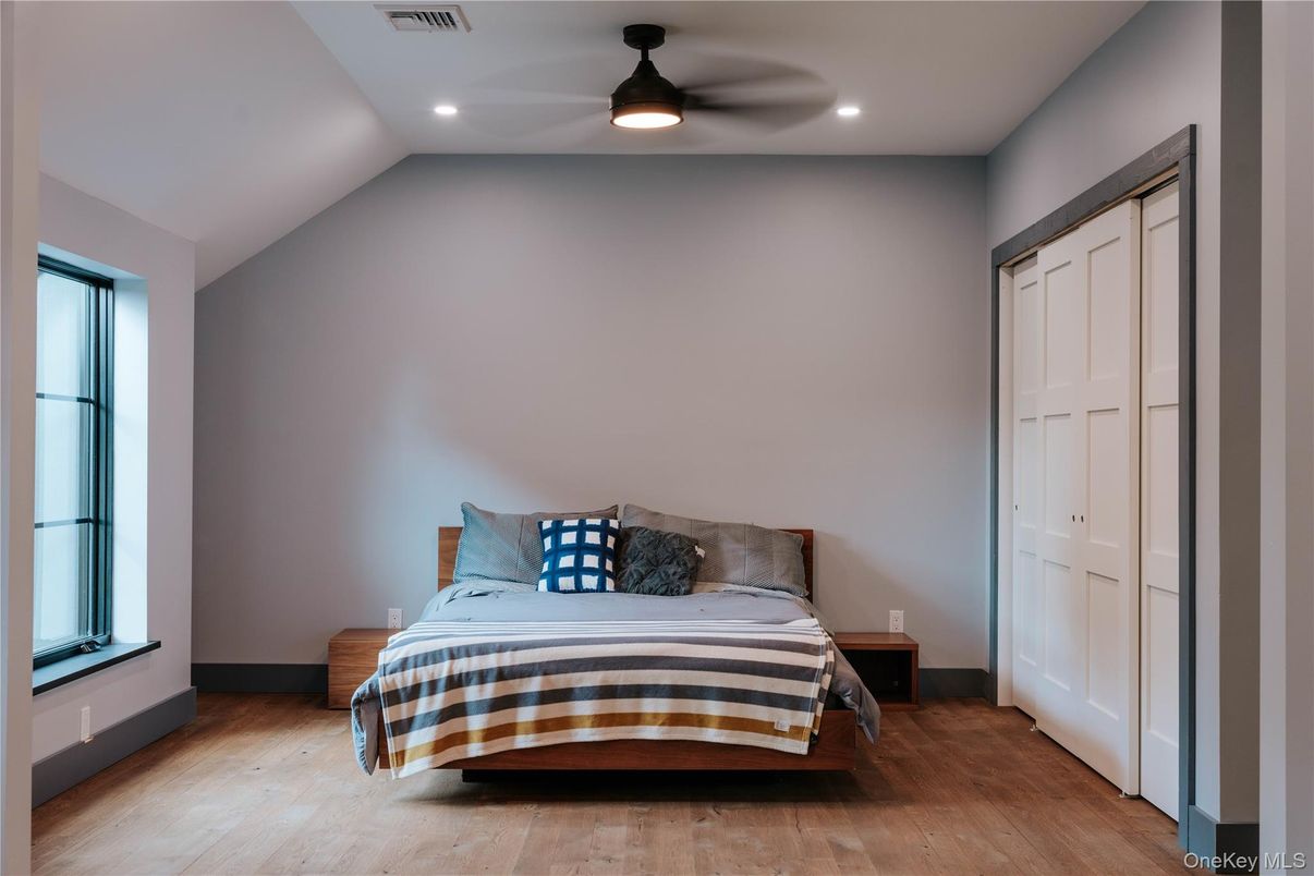 Bedroom, Interior, Recessed Lighting, Wood Texture Flooring