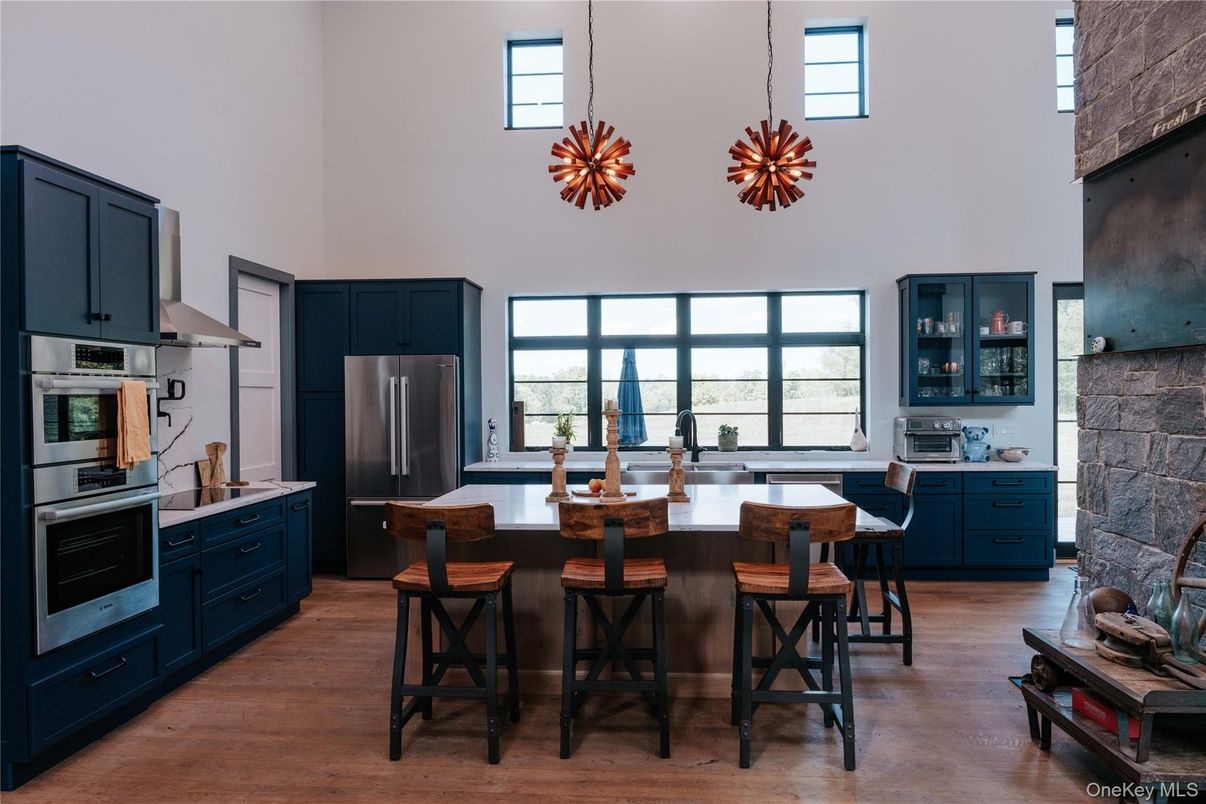 Interior, Kitchen, Pendant Lights, Stainless Steel Appliances, Wood Texture Flooring