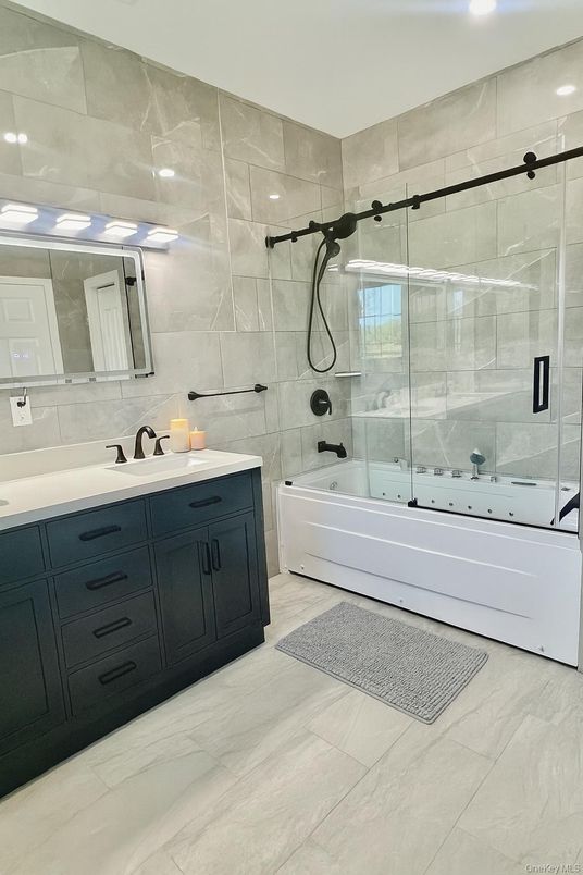 Bathroom, Dual Sink Vanities, Glass Shower, Interior, Recessed Lighting