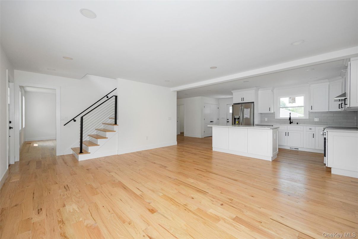 Empty room, Interior, Kitchen, Recessed Lighting, Wood Texture Flooring
