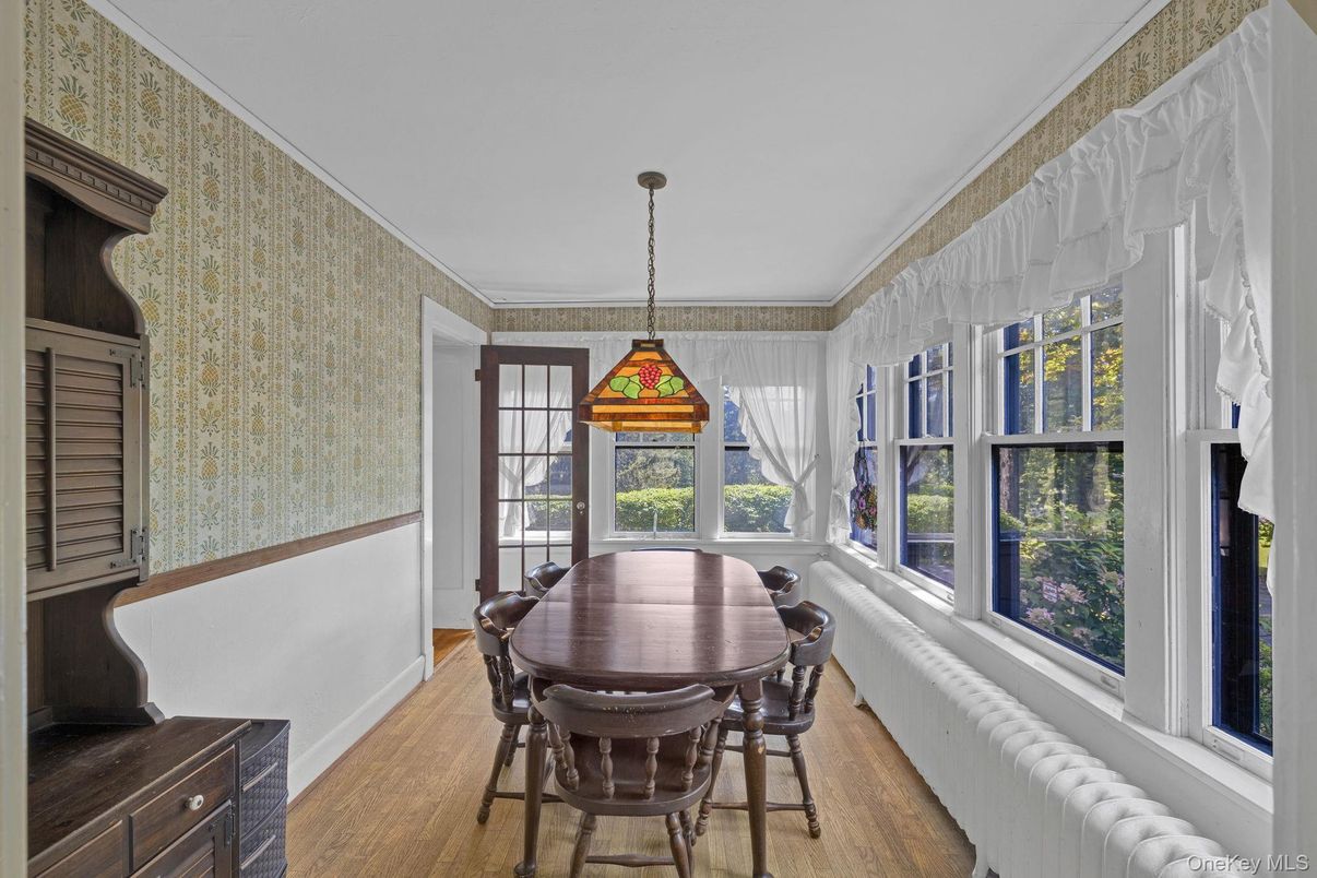 Dining room, Interior, Pendant Lights, Wood Texture Flooring