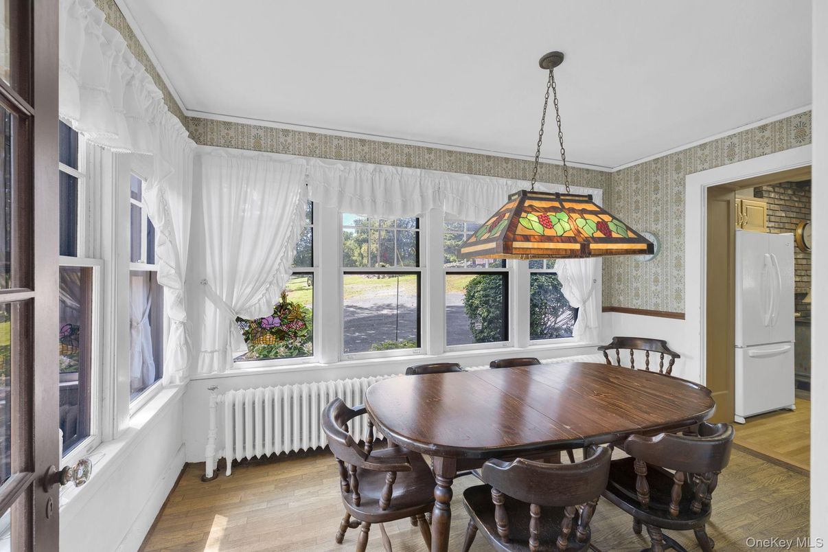 Dining room, Interior, Pendant Lights, Wood Texture Flooring