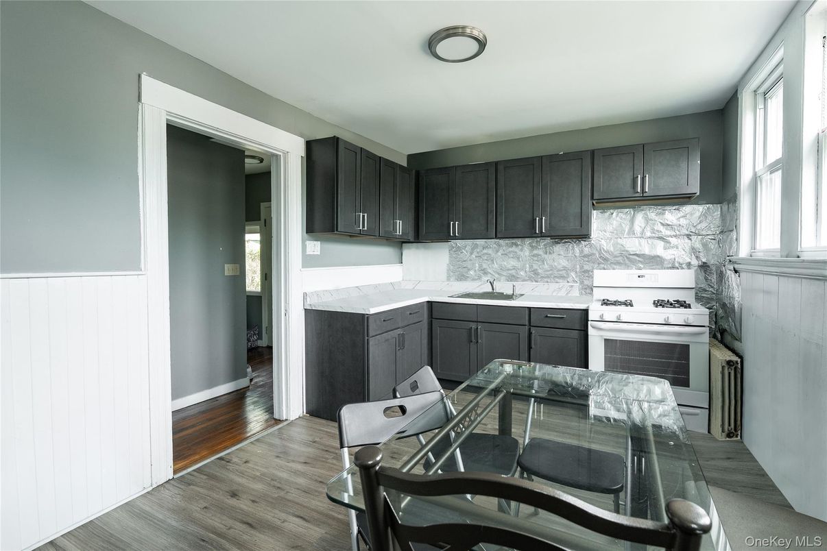 Interior, Kitchen, Marble Walls, Wood Texture Flooring