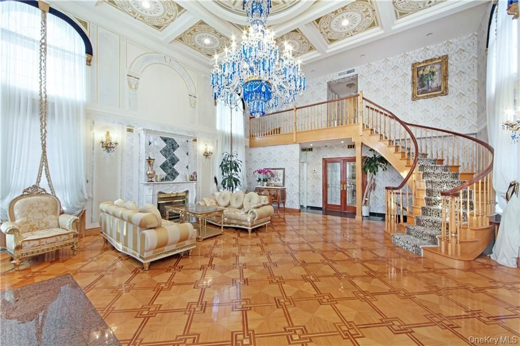 Chandelier, Fireplace, Interior, Living room, Recessed Lighting