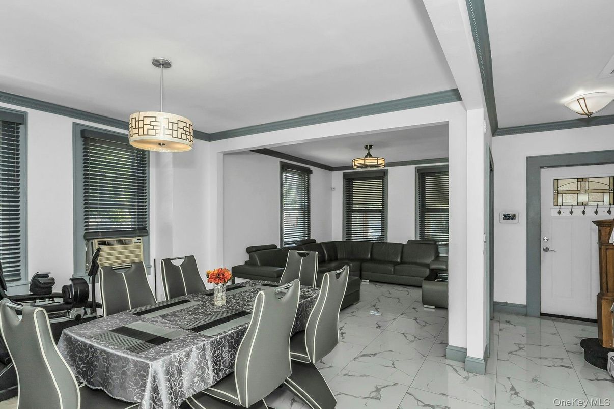 Dining room, Interior, Living room, Marble, Pendant Lights