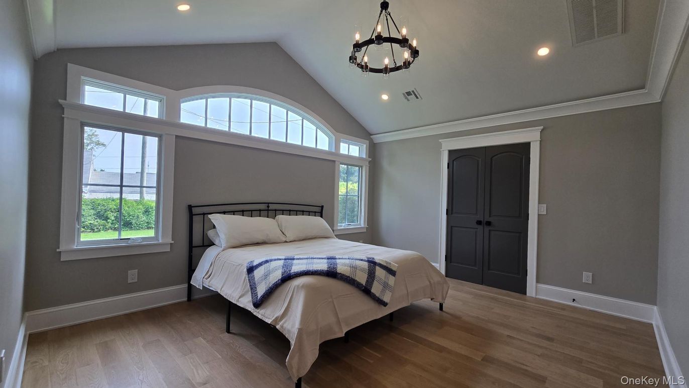 Bedroom, Interior, Pendant Lights, Recessed Lighting, Wood Texture Flooring