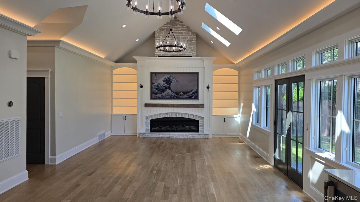 Fireplace, Interior, Recessed Lighting, Wood Texture Flooring