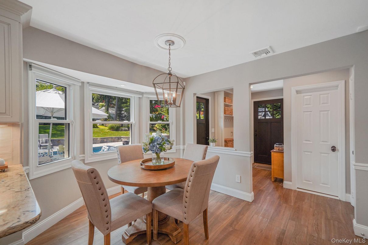 Dining room, Interior, Pendant Lights, Wood Texture Flooring