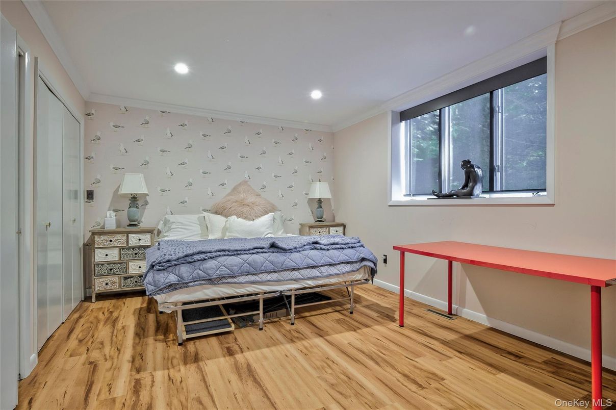 Bedroom, Interior, Recessed Lighting, Wood Texture Flooring