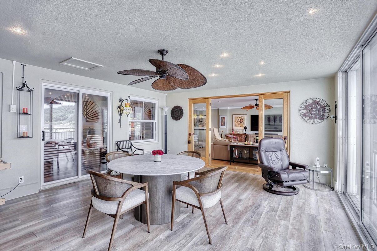 Dining room, Interior, Recessed Lighting, Wood Texture Flooring