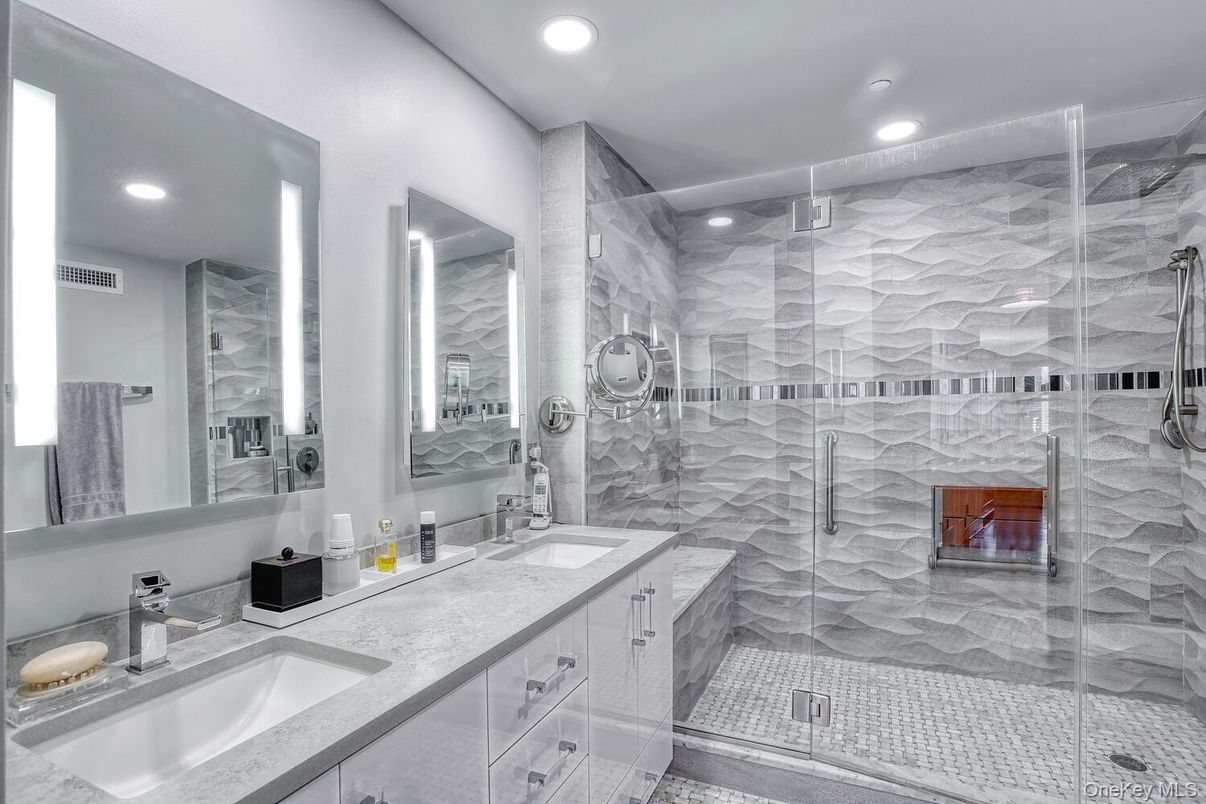 Bathroom, Dual Sink Vanities, Glass Shower, Interior, Recessed Lighting