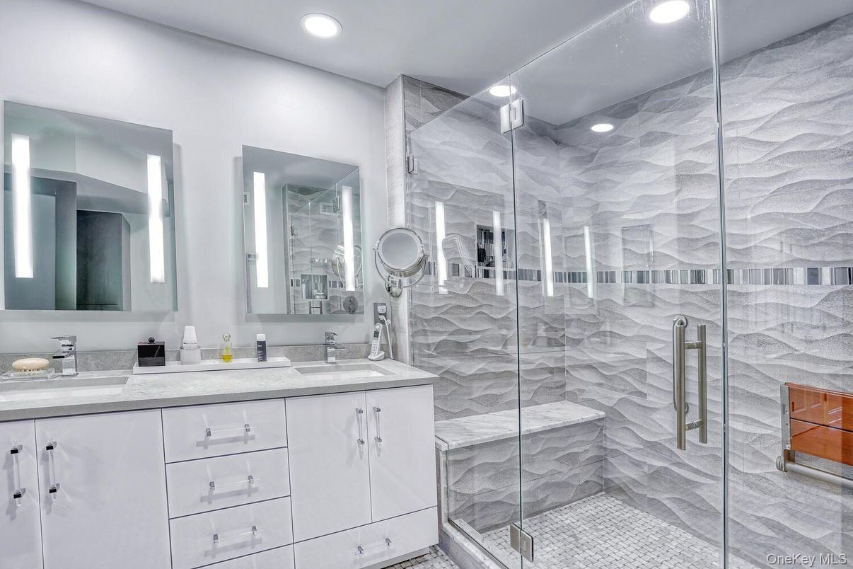 Bathroom, Dual Sink Vanities, Glass Shower, Interior, Recessed Lighting