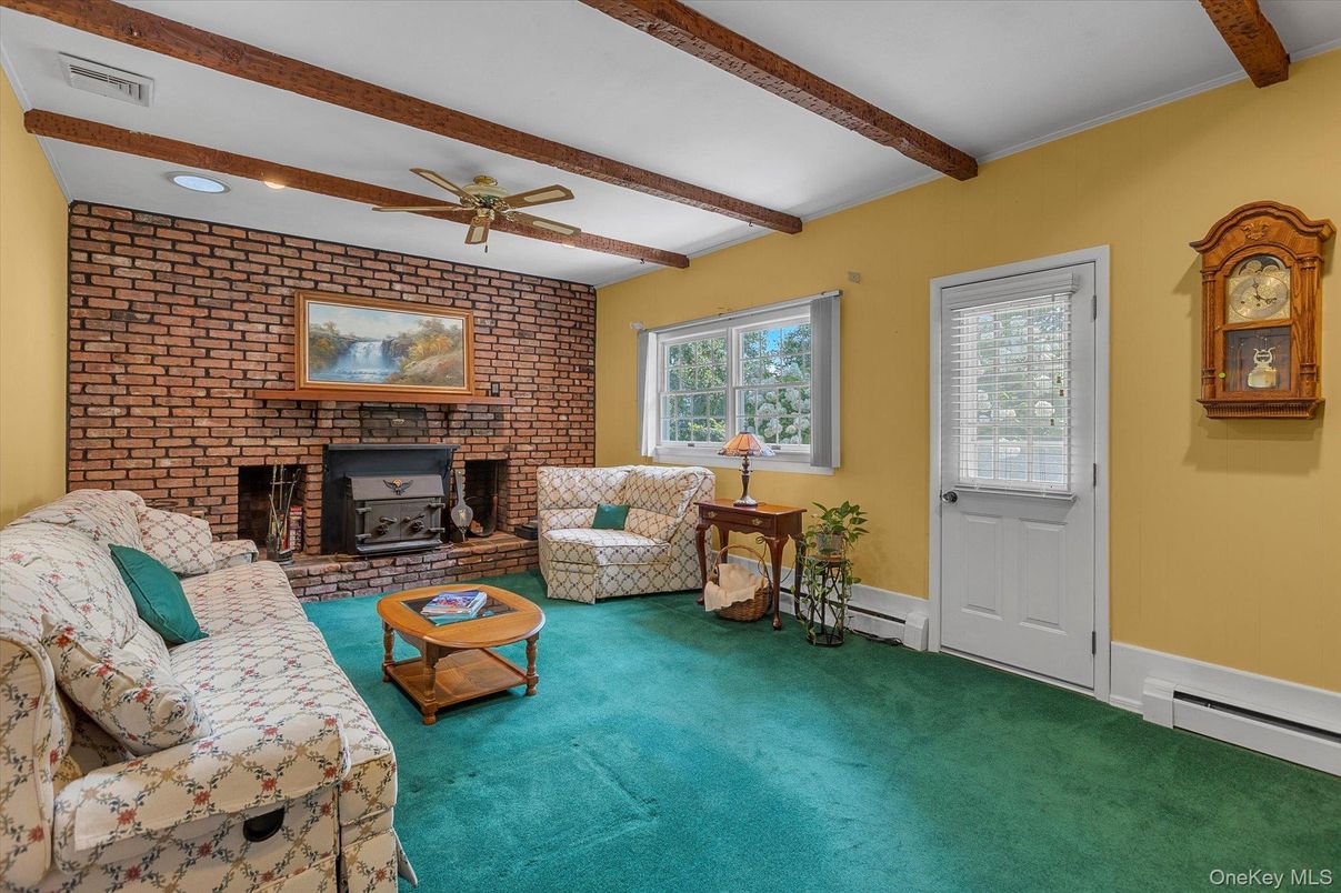 Fireplace, Interior, Living room, Stone Walls, Wooden Beams