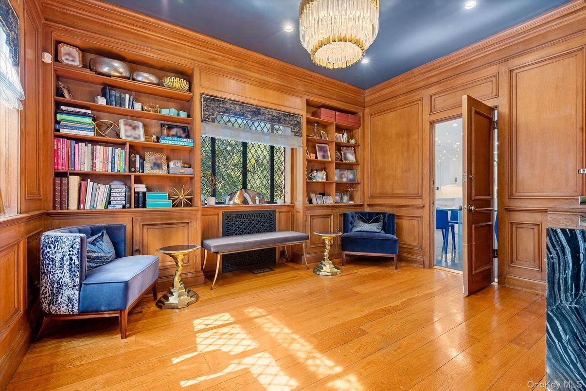 Chandelier, Interior, Recessed Lighting, Wood Texture Flooring, Wooden Walls