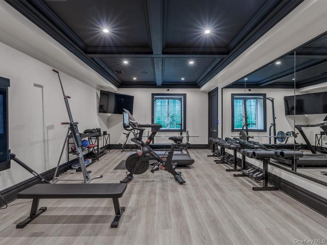 Fitness Equipment, Gym, Interior, Recessed Lighting, Wood Texture Flooring