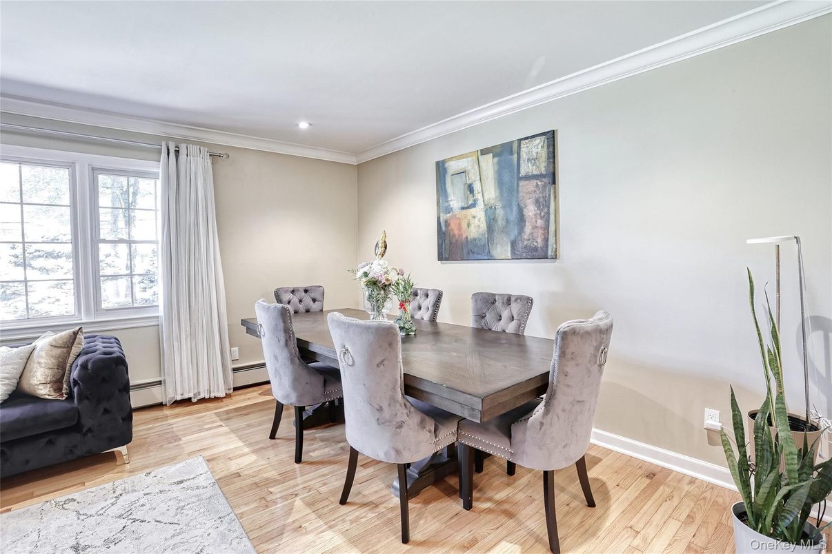 Dining room, Interior, Recessed Lighting, Wood Texture Flooring