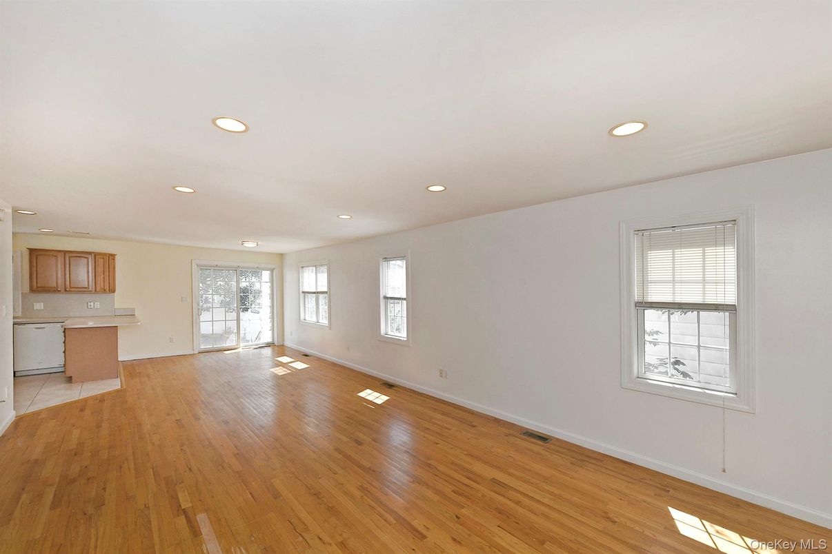 Empty room, Interior, Kitchen, Recessed Lighting, Wood Texture Flooring
