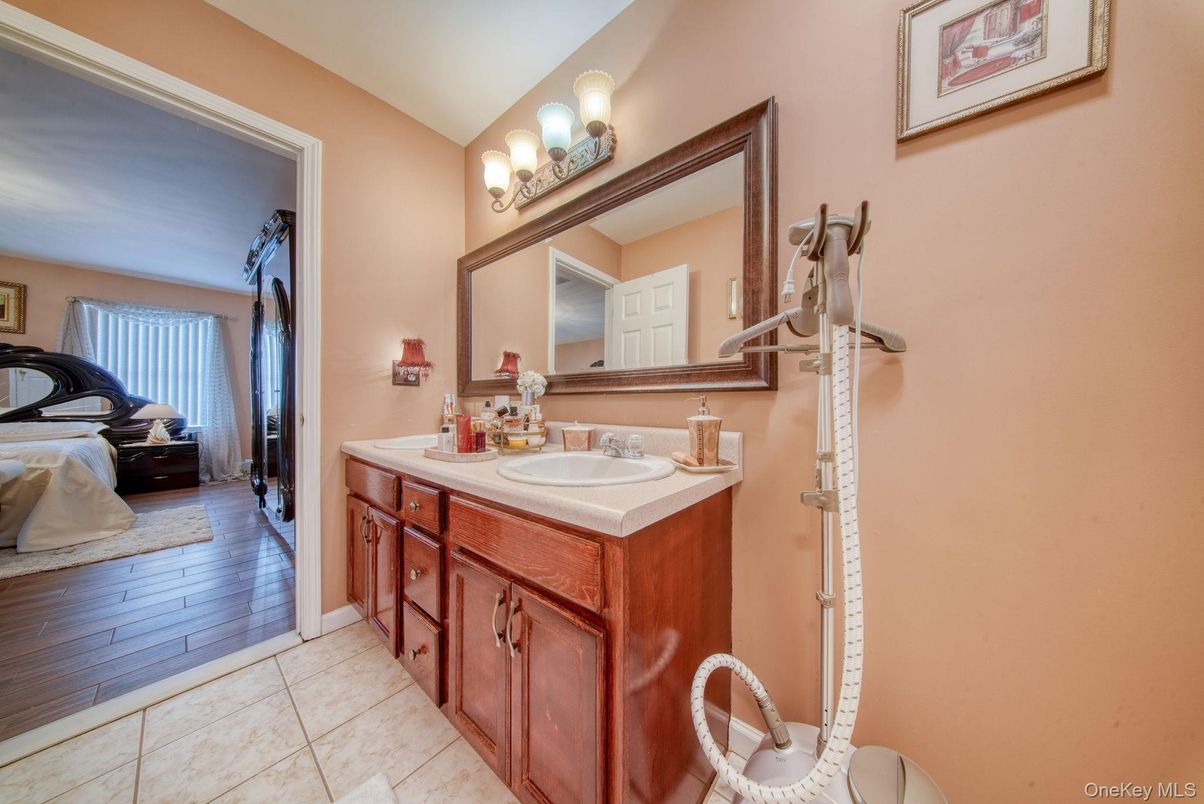 Bathroom, Dual Sink Vanities, Interior, Tile Countertops, Wood Texture Flooring
