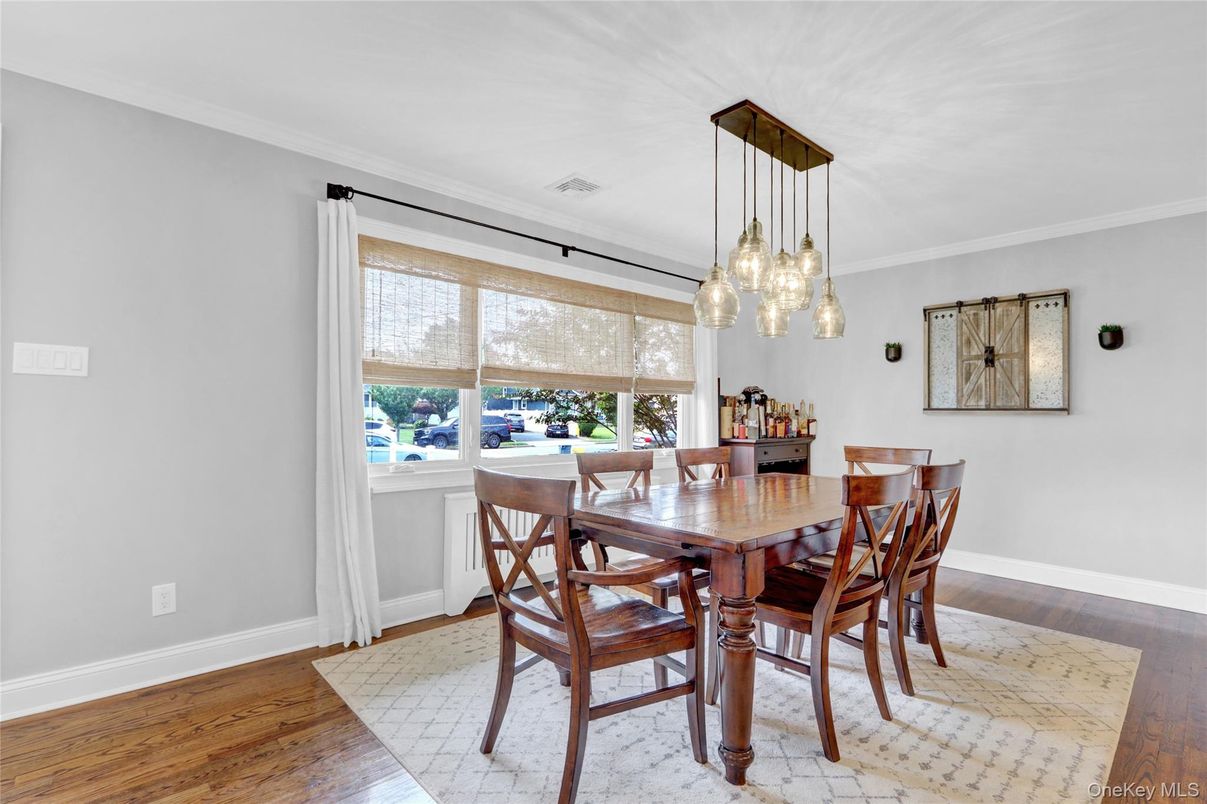 Dining room, Interior, Pendant Lights, Wood Texture Flooring