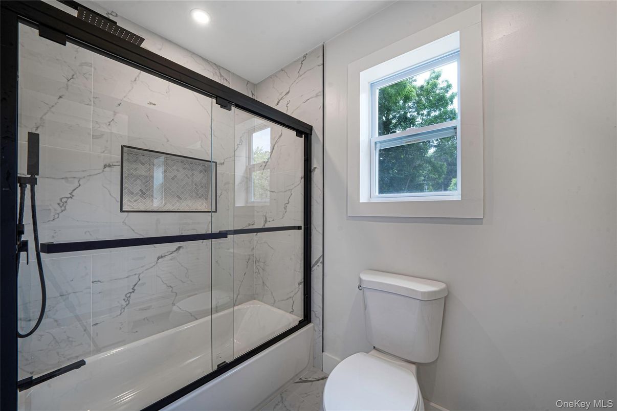 Bathroom, Glass Shower, Interior, Marble Walls, Recessed Lighting
