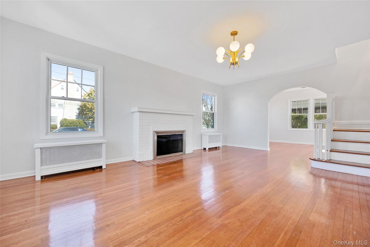 Chandelier, Empty room, Fireplace, Interior, Wood Texture Flooring