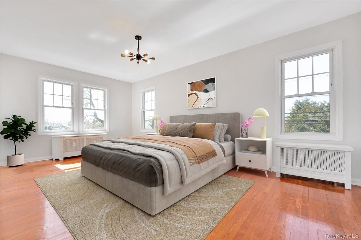 Bedroom, Interior, Pendant Lights, Wood Texture Flooring